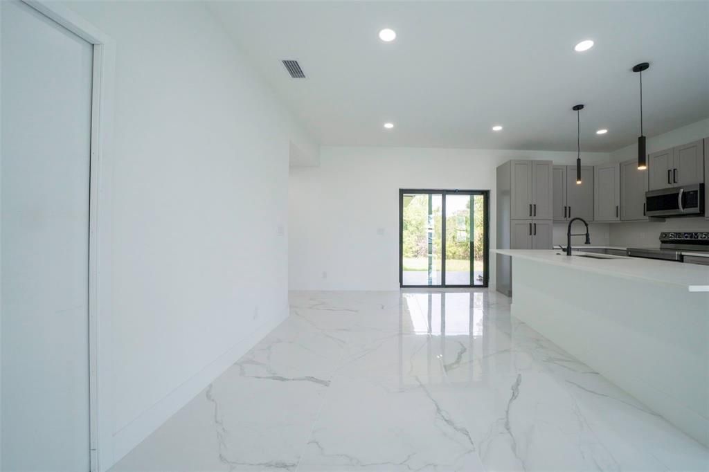 Interior, Kitchen, Marble, Pendant Lights, Recessed Lighting