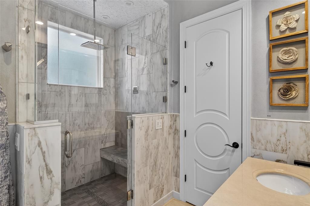 Bathroom, Glass Shower, Interior, Marble Walls