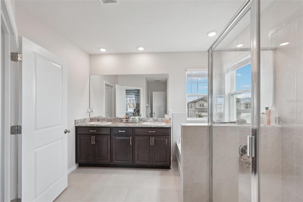 Bathroom, Dual Sink Vanities, Glass Shower, Interior, Recessed Lighting