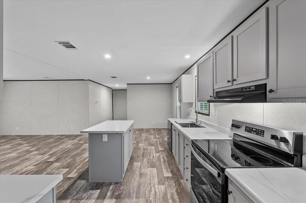 Interior, Kitchen, Recessed Lighting, Wood Texture Flooring