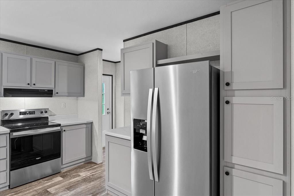 Interior, Kitchen, Stainless Steel Appliances, Wood Texture Flooring