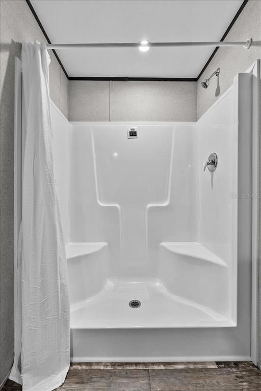 Bathroom, Interior, Recessed Lighting, Wood Texture Flooring