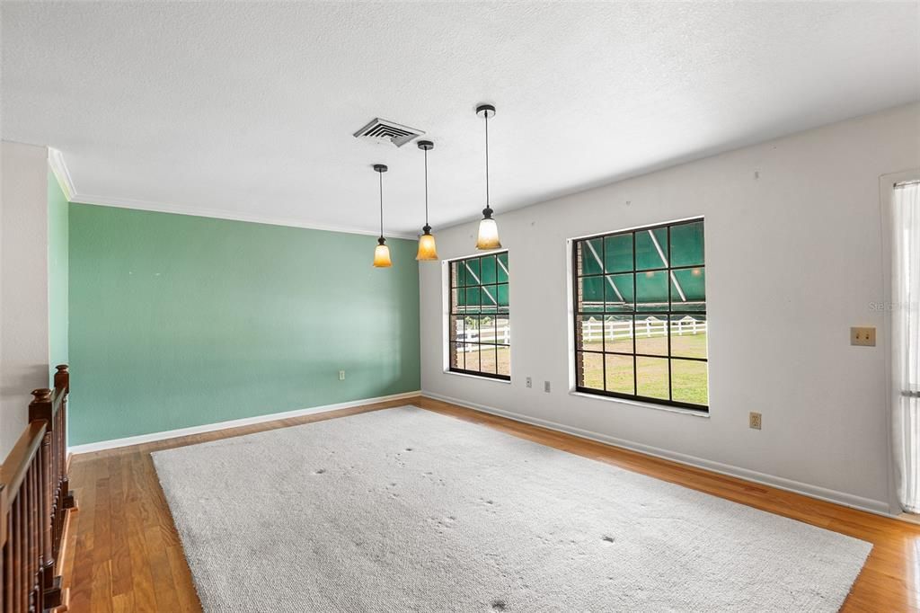 Empty room, Interior, Pendant Lights, Wood Texture Flooring