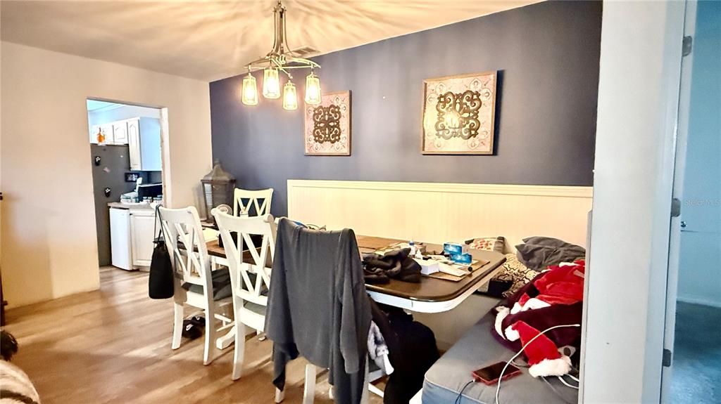 Dining room, Interior, Pendant Lights, Wood Texture Flooring
