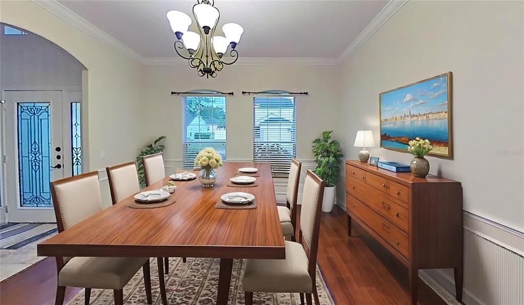 Chandelier, Dining room, Interior, Wood Texture Flooring