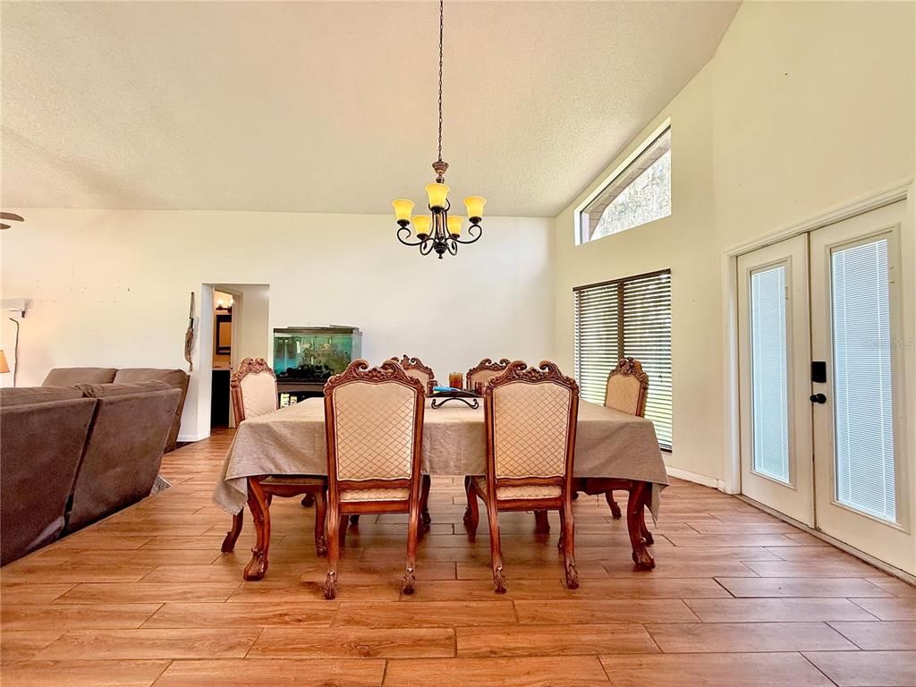 Chandelier, Dining room, Interior, Wood Texture Flooring