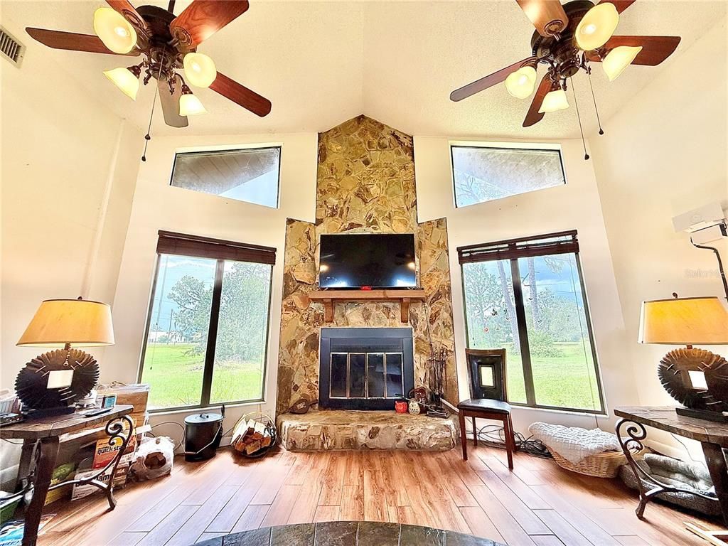Fireplace, Interior, Stone Walls, Wood Texture Flooring
