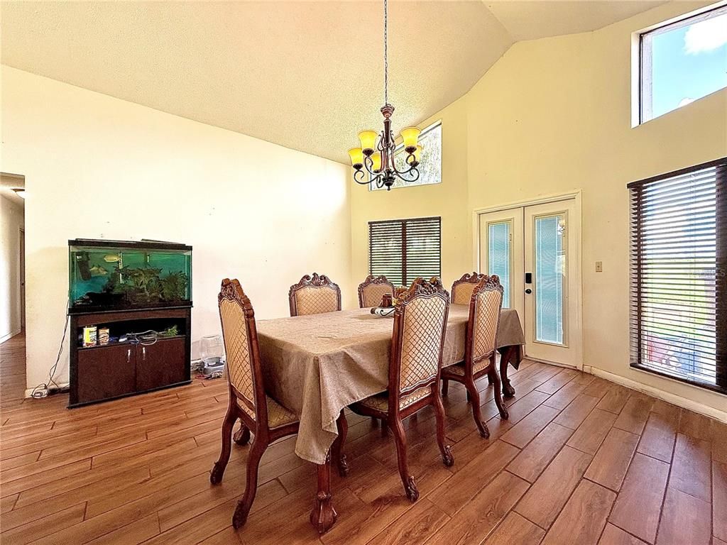Chandelier, Dining room, Interior, Wood Texture Flooring