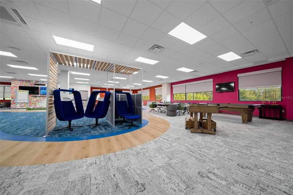 Billiard Table, Game Room, Interior, Recessed Lighting, Wood Texture Flooring