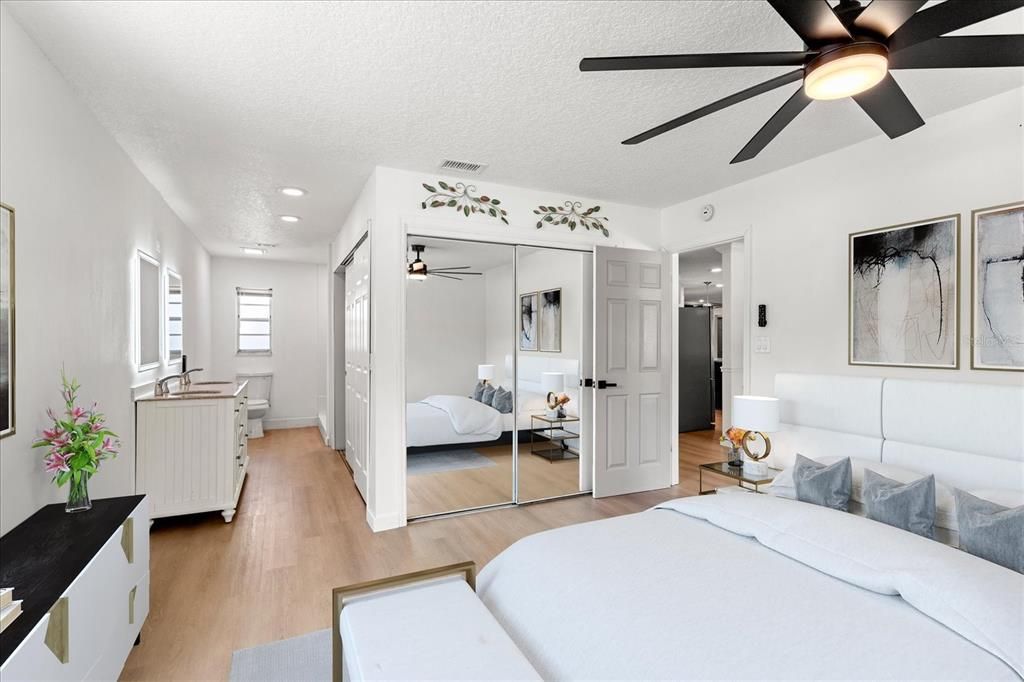 Bedroom, Interior, Recessed Lighting, Wood Texture Flooring