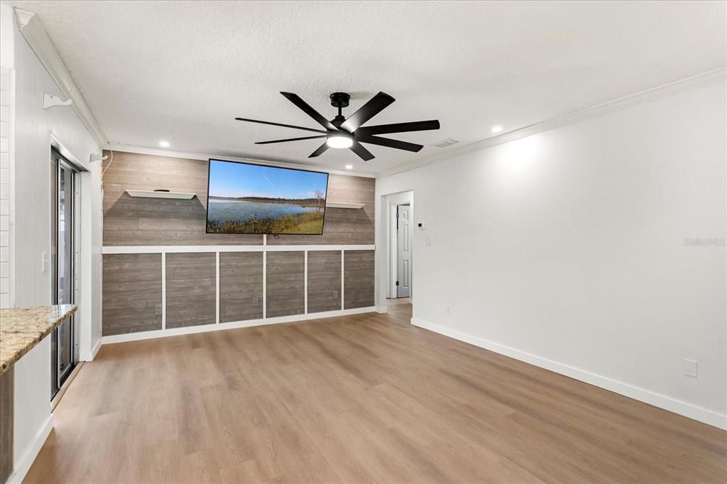 Empty room, Interior, Recessed Lighting, Wood Texture Flooring