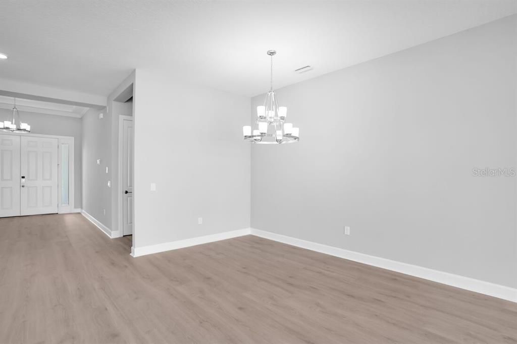 Chandelier, Empty room, Interior, Recessed Lighting, Wood Texture Flooring