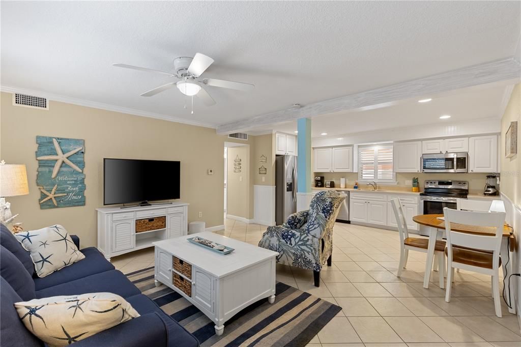 Dining room, Interior, Kitchen, Living room, Recessed Lighting, Stainless Steel Appliances