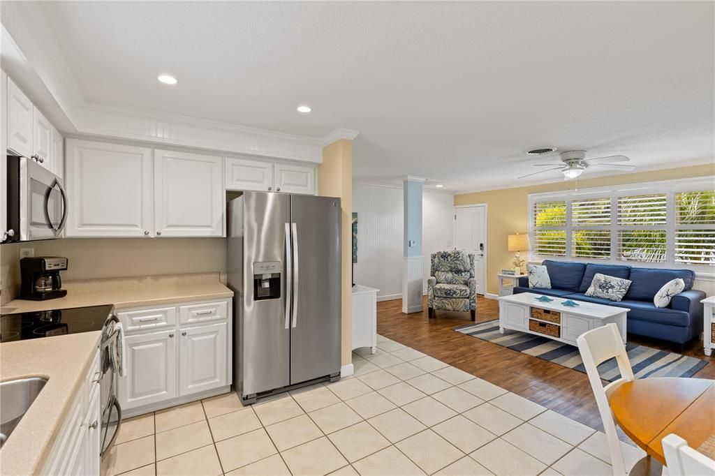 Interior, Kitchen, Living room, Recessed Lighting, Stainless Steel Appliances, Wood Texture Flooring