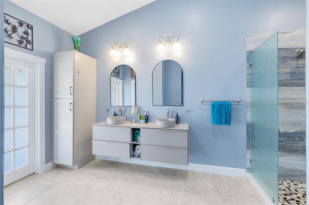 Bathroom, Dual Sink Vanities, Glass Shower, Interior