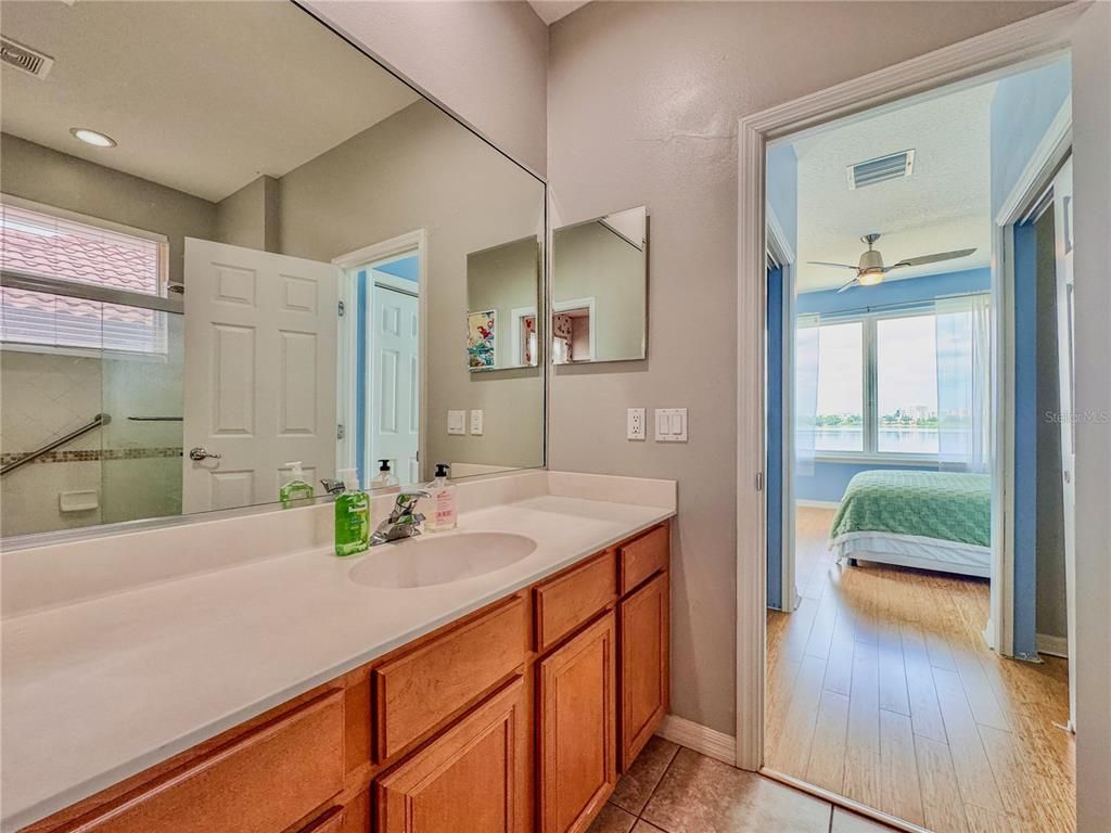 Bathroom, Bedroom, Dual Sink Vanities, Interior, Recessed Lighting, Wood Texture Flooring