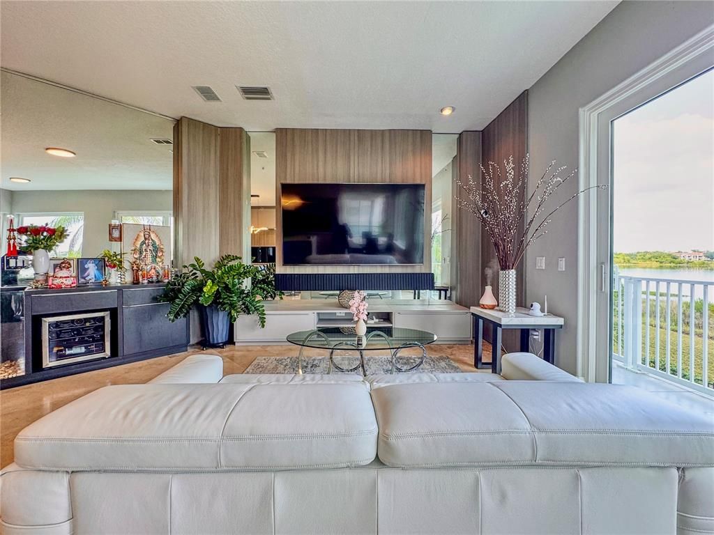 Fireplace, Interior, Living room, Recessed Lighting, Water