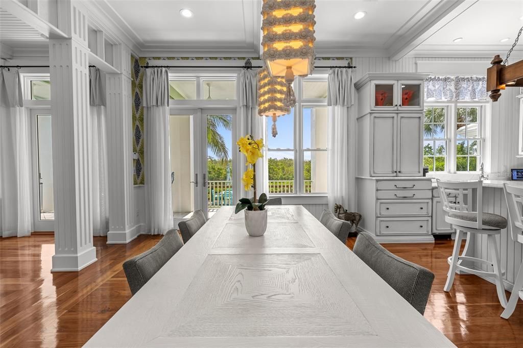 Dining room, Interior, Recessed Lighting, Wood Texture Flooring