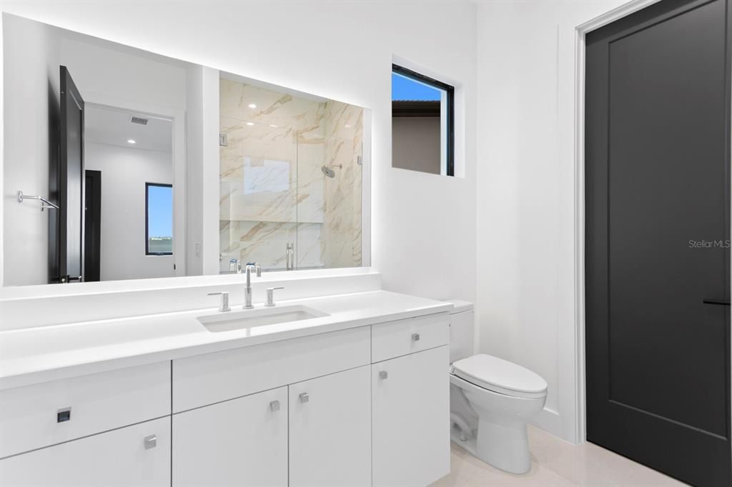 Bathroom, Interior, Marble Walls, Recessed Lighting