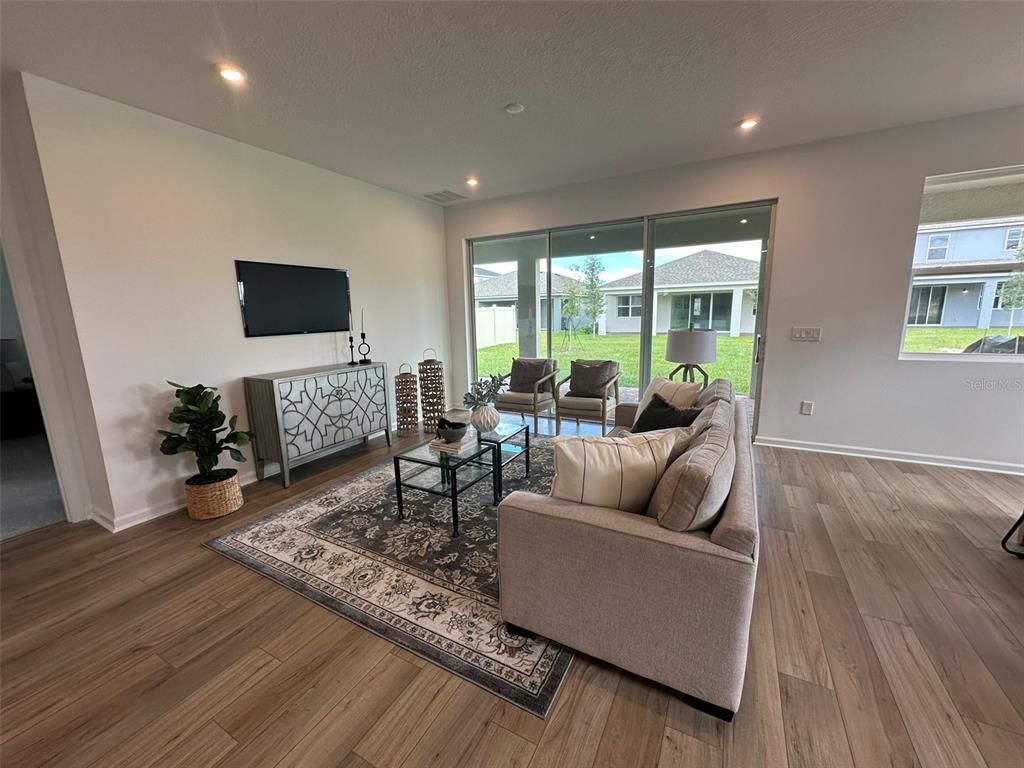 Interior, Living room, Recessed Lighting, Wood Texture Flooring