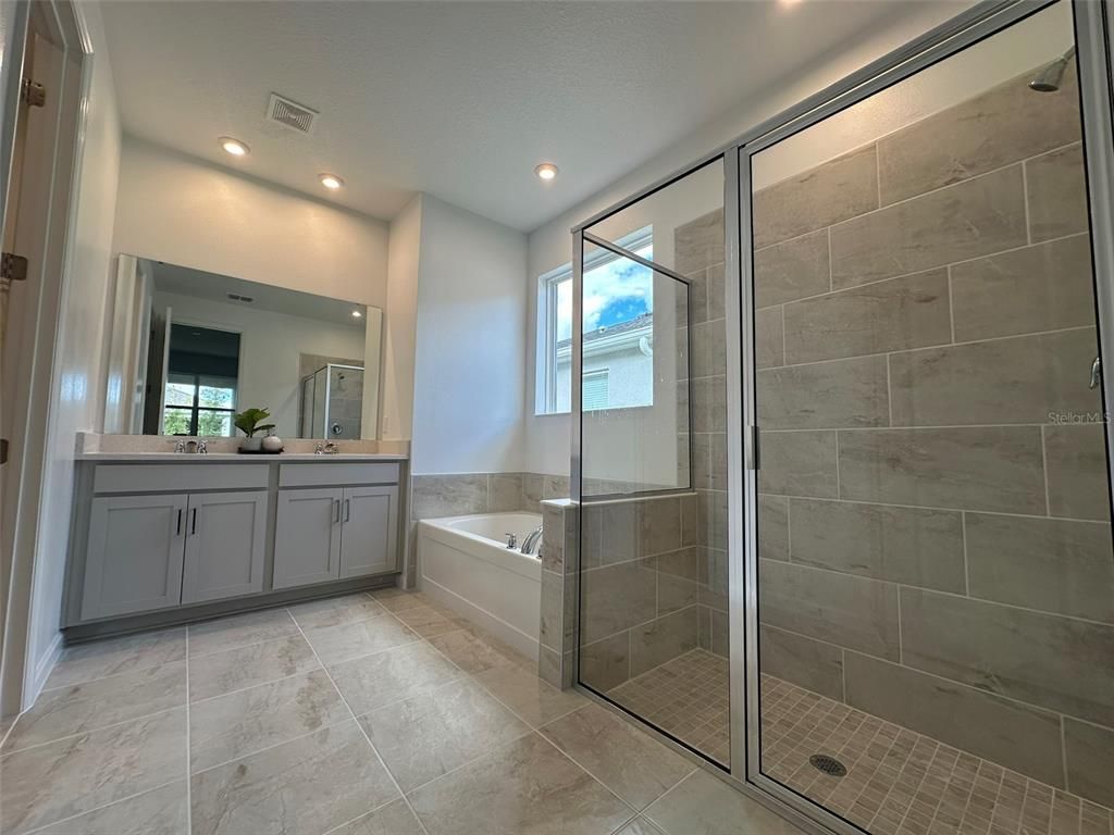 Bathroom, Dual Sink Vanities, Glass Shower, Interior, Recessed Lighting