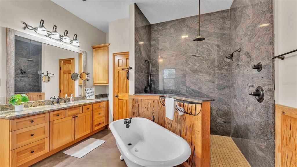 Bathroom, Dual Sink Vanities, Free Standing Baths, Interior, Marble Walls
