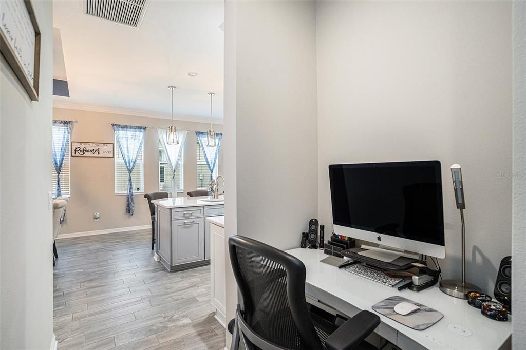 Home Office, Interior, Pendant Lights, Wood Texture Flooring