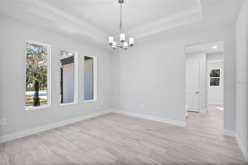 Chandelier, Empty room, Interior, Recessed Lighting, Wood Texture Flooring