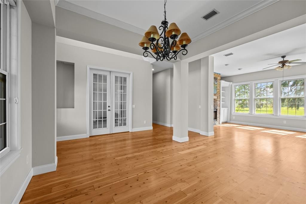 Chandelier, Empty room, Interior, Wood Texture Flooring