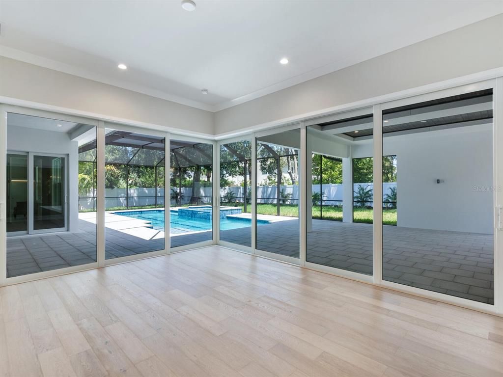Empty room, Interior, Recessed Lighting, Sun Room, Wood Texture Flooring