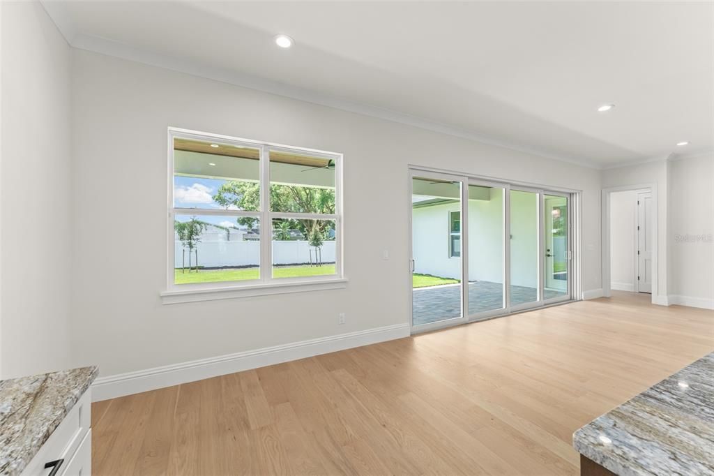 Empty room, Interior, Recessed Lighting, Wood Texture Flooring