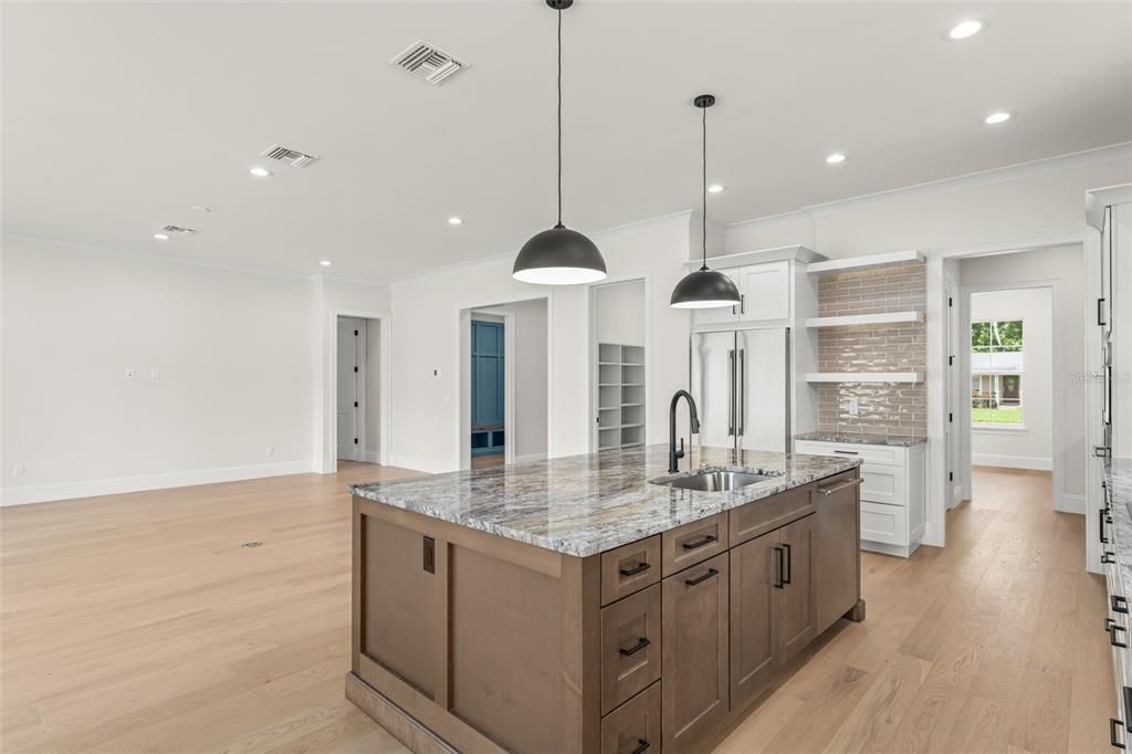 Interior, Kitchen, Pendant Lights, Recessed Lighting, Wood Texture Flooring