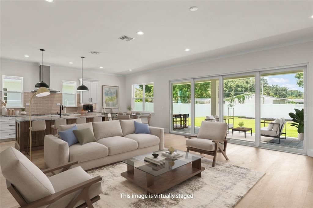 Dining room, Interior, Kitchen, Living room, Pendant Lights, Recessed Lighting, Wood Texture Flooring