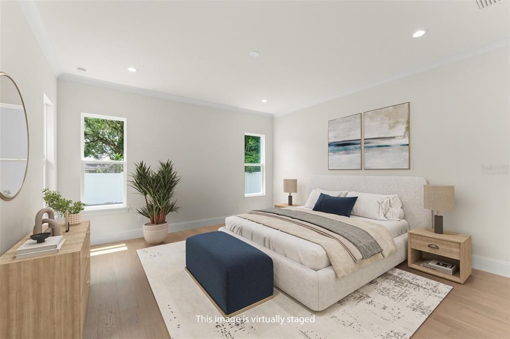 Bedroom, Interior, Recessed Lighting, Wood Texture Flooring