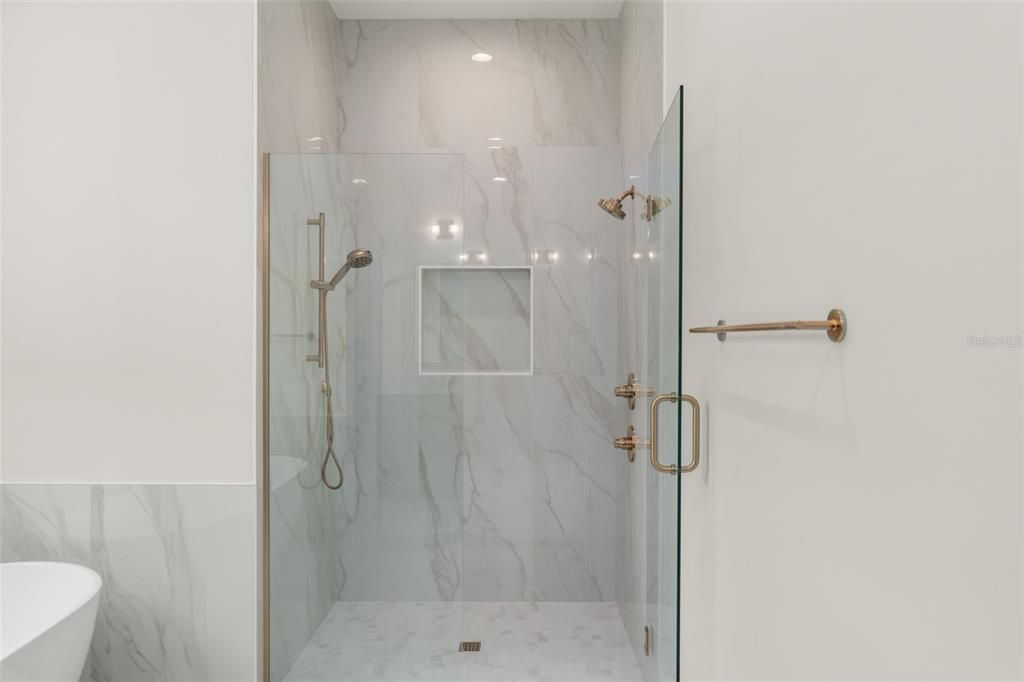 Bathroom, Glass Shower, Interior, Marble Walls