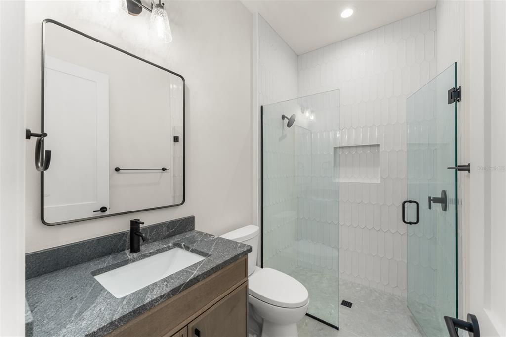 Bathroom, Glass Shower, Interior, Recessed Lighting