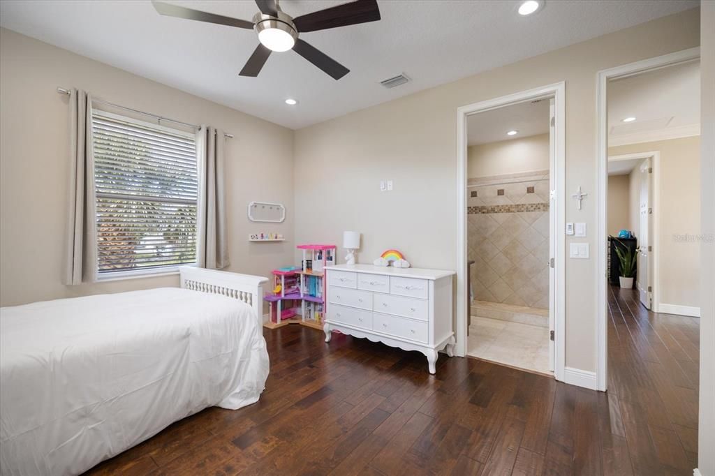 Bathroom, Bedroom, Glass Shower, Interior, Recessed Lighting, Wood Texture Flooring