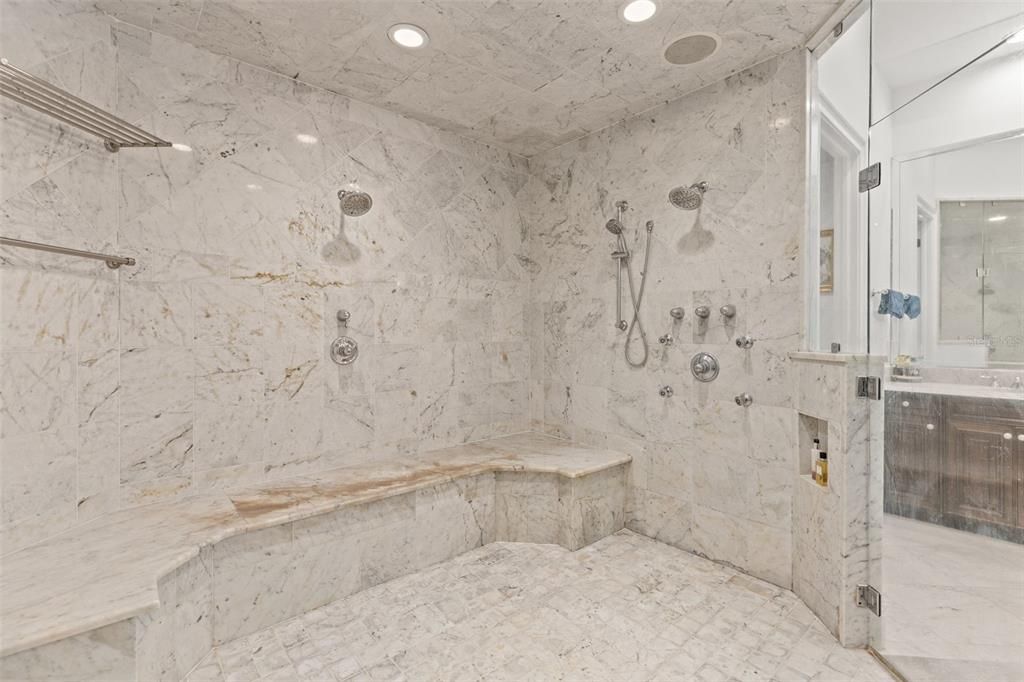 Bathroom, Interior, Marble Walls, Recessed Lighting