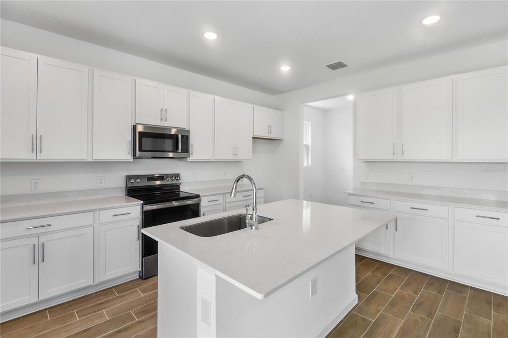 Interior, Kitchen, Recessed Lighting, Wood Texture Flooring