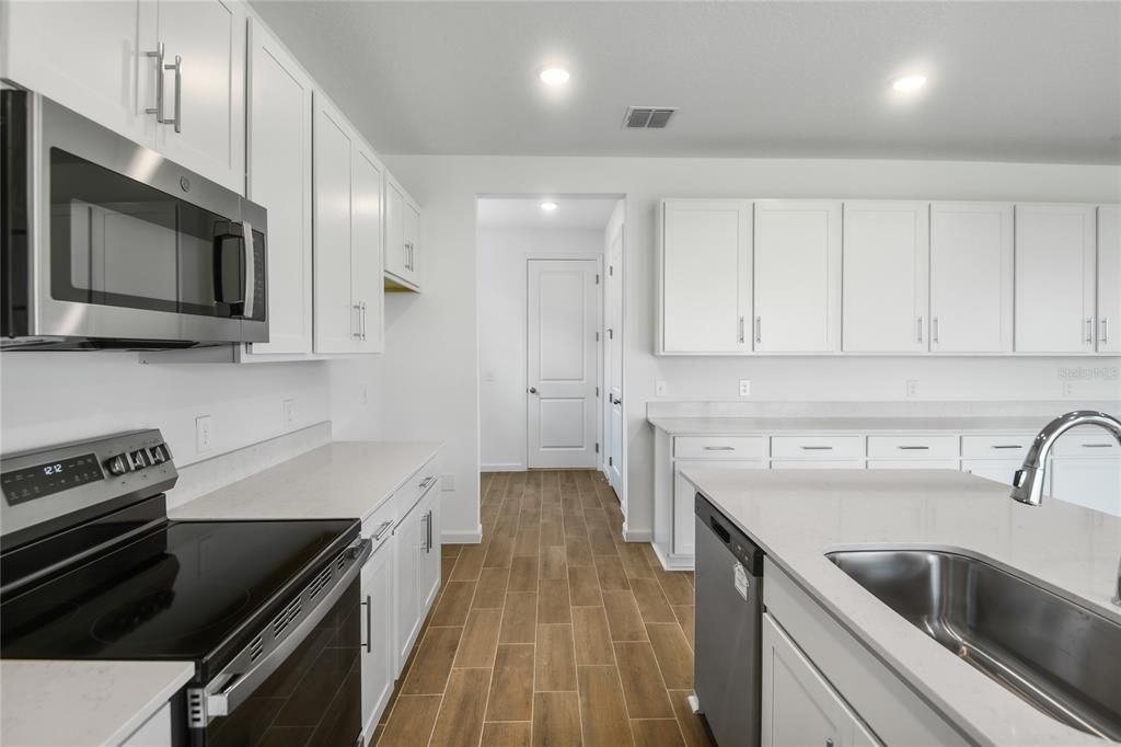 Interior, Kitchen, Recessed Lighting, Wood Texture Flooring
