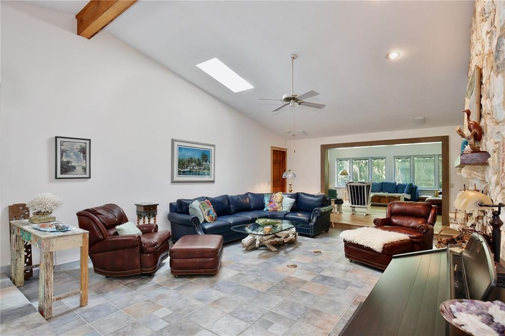 Interior, Living room, Recessed Lighting, Wooden Beams