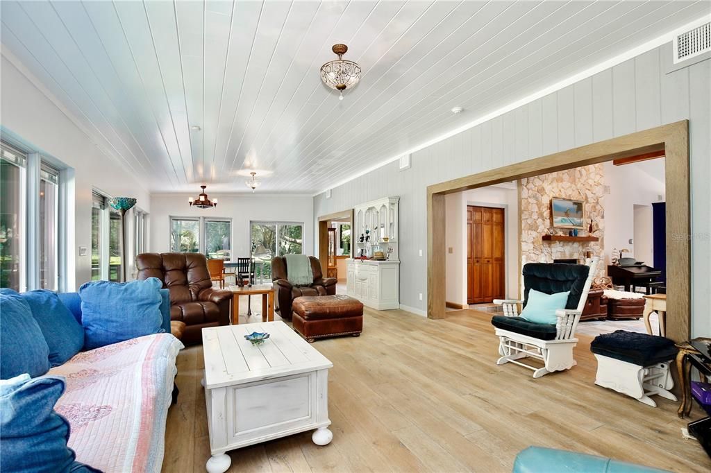 Fireplace, Interior, Living room, Stone Walls, Wood Texture Flooring