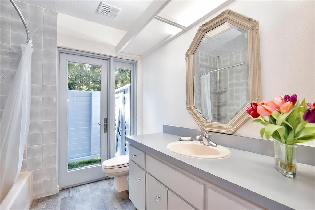 Bathroom, Glass Shower, Interior, Wood Texture Flooring