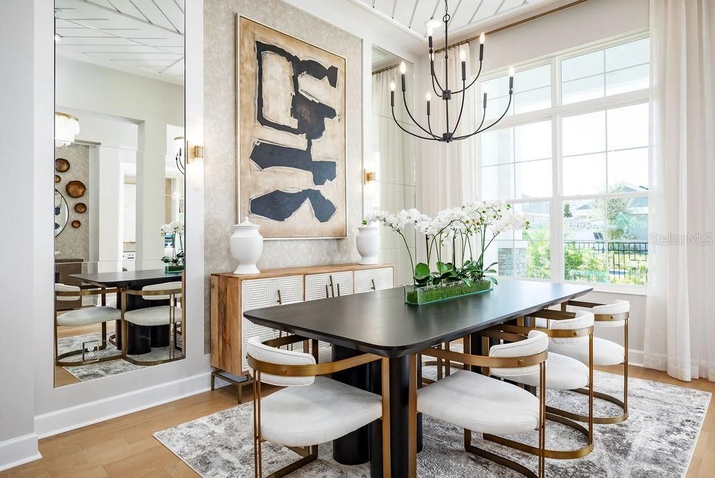 Chandelier, Dining room, Interior, Wood Texture Flooring