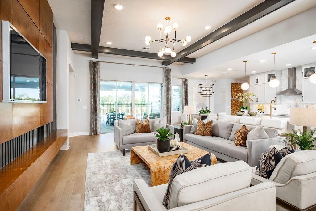 Interior, Kitchen, Living room, Pendant Lights, Recessed Lighting, Wood Texture Flooring