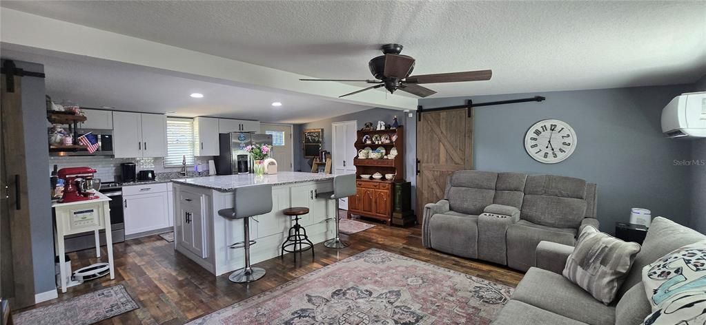 Interior, Kitchen, Living room, Recessed Lighting, Wood Texture Flooring