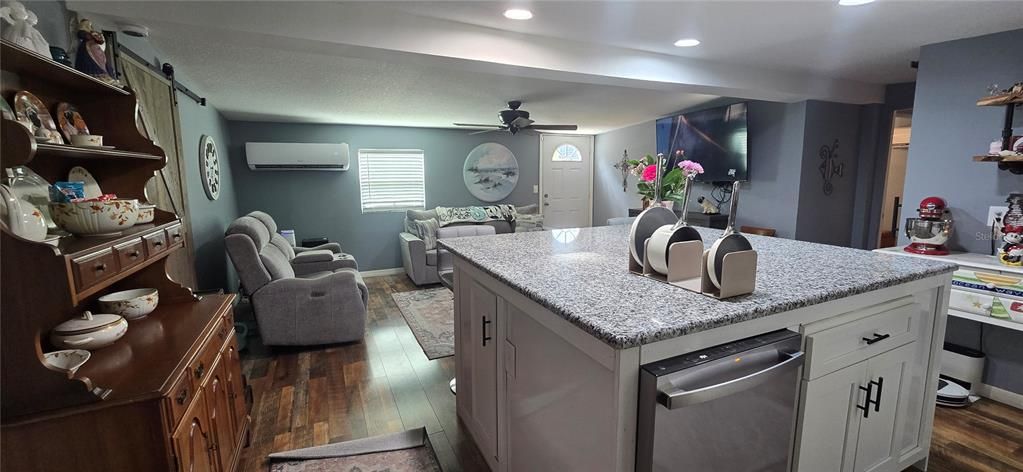 Dining room, Interior, Kitchen, Recessed Lighting, Wood Texture Flooring