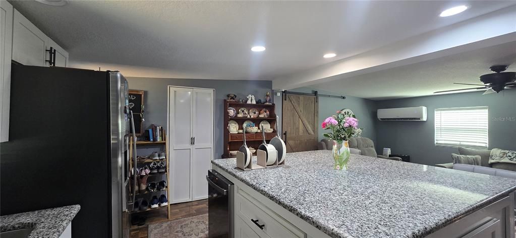 Dining room, Interior, Kitchen, Recessed Lighting, Wood Texture Flooring