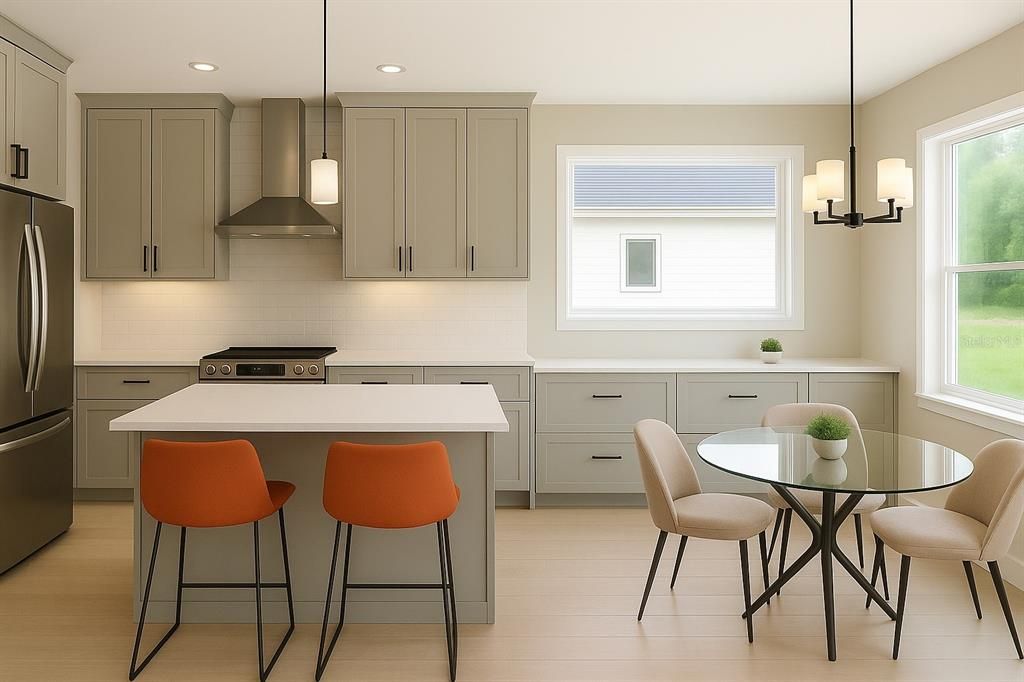 Dining room, Interior, Kitchen, Pendant Lights, Recessed Lighting, Stainless Steel Appliances