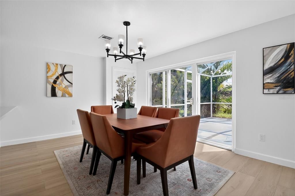 Chandelier, Dining room, Interior, Wood Texture Flooring